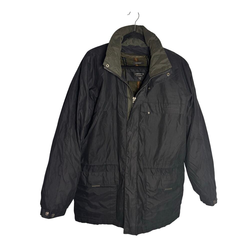 Claiborne Black Microfiber Jacket Full Zip Hip Length Lined Coat Women XL